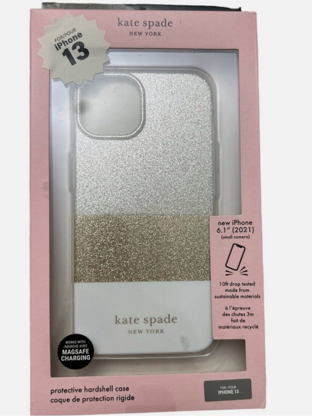 Kate Spade New York Glitter Clear iPhone 13 Mini Case - White & Gold